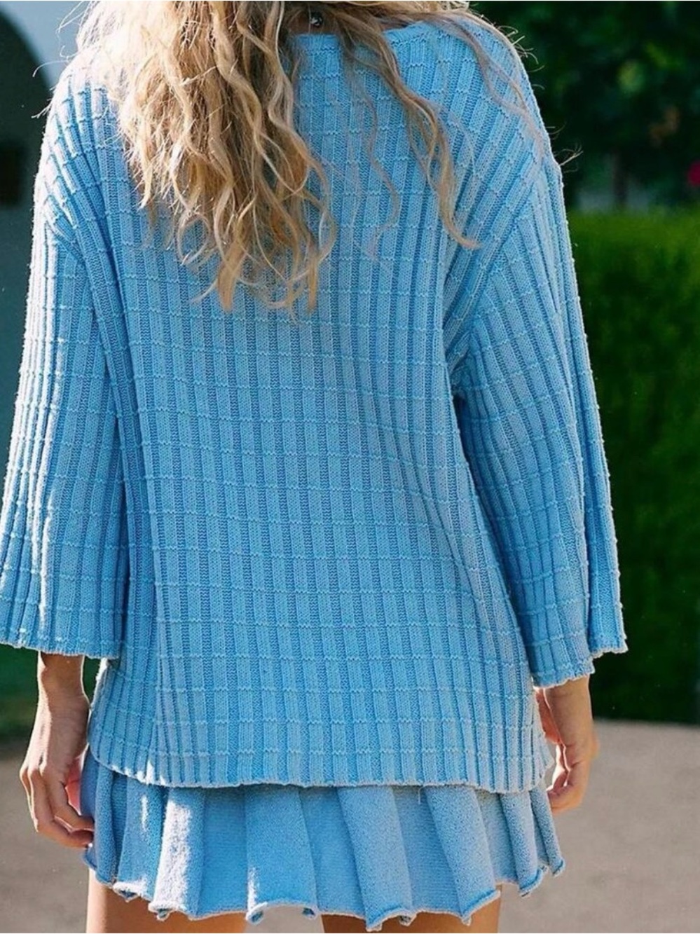 Free People Kenzie Blue Knit sweater Skirt Set